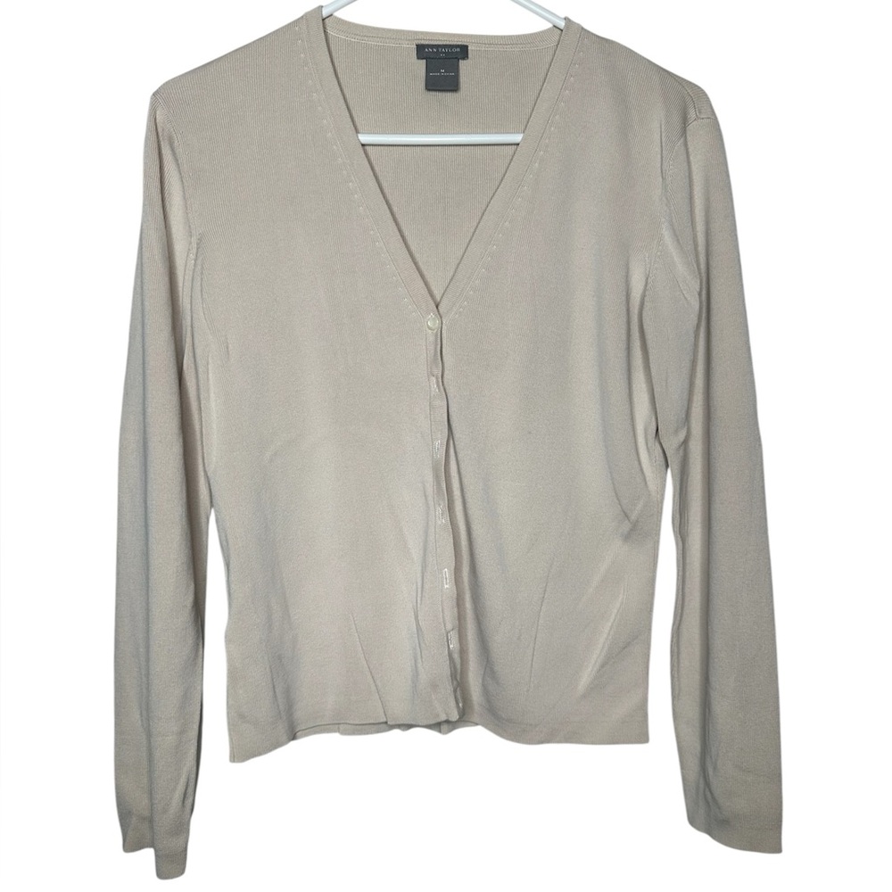 Ann Taylor Beige V-Neck Cardigan